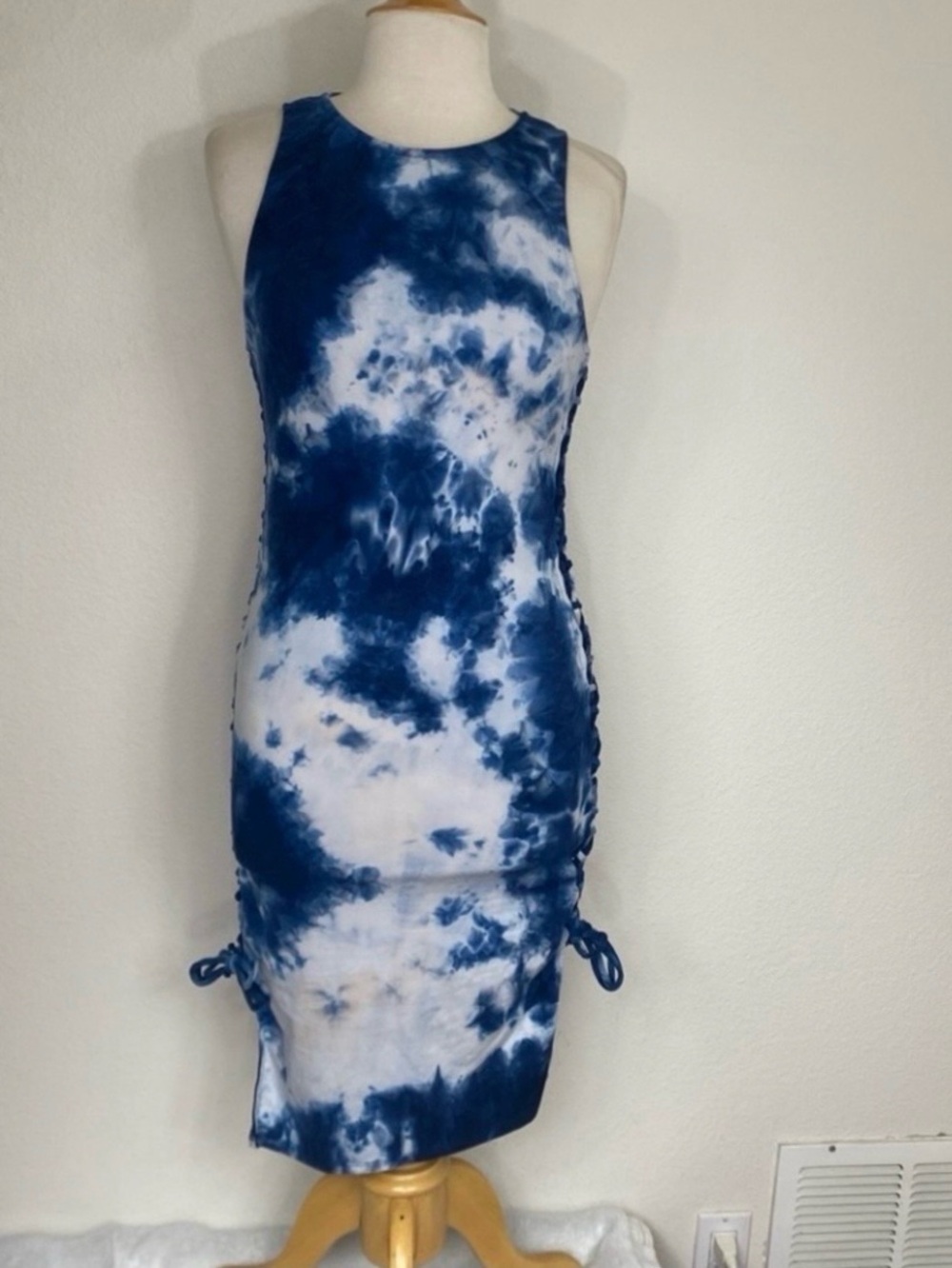 3/$25 Heart & Hips Juniors Blue Tie Die Sleeveless Stretch Dress Boho Size M